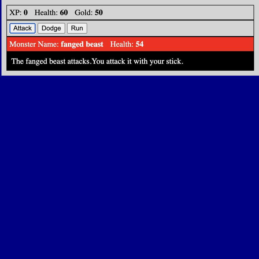 Text based RPG game JS application