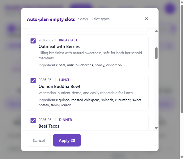 MealPreppi AI meal-planning suggestions