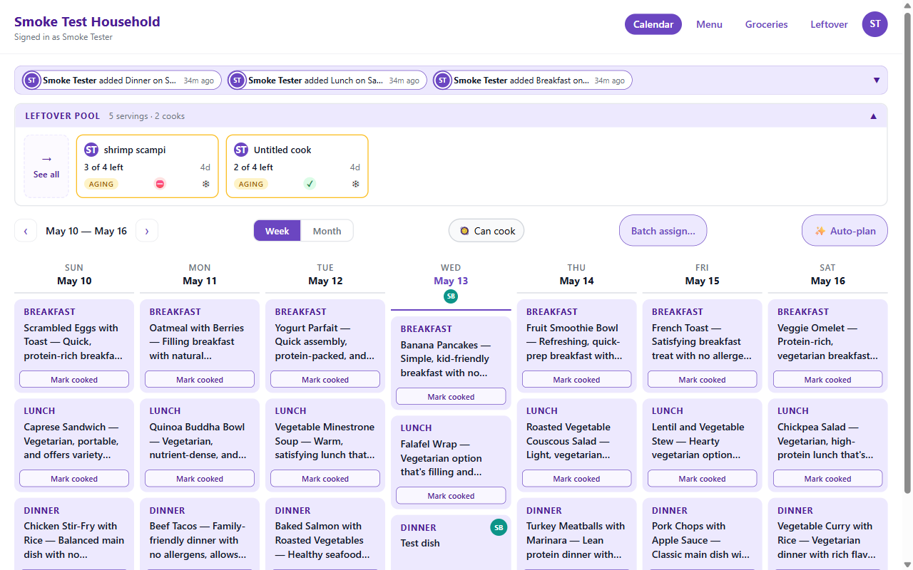 MealPreppi weekly meal planning calendar